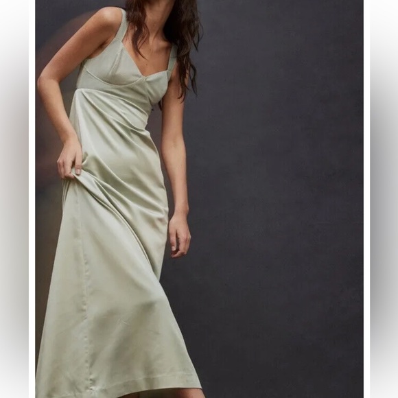 Free People Dresses & Skirts - Free People Gia Green Satin Bodice Maxi Slinky Tie Back Slip Dress‎ NWT size 2